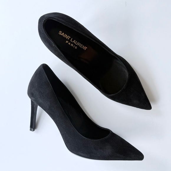 Saint Laurent Black Suede Pointed Toe High Heel Pumps 37 - Picture 1 of 16